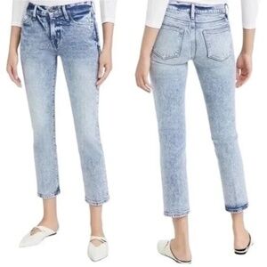 FRAME Le High Straight Ankle Jeans Womens 28(TAG) Lombard Bleach Acid Wash Blue